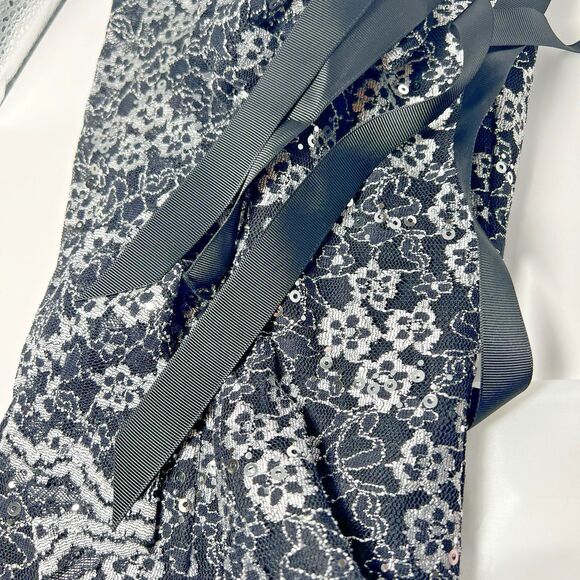 Alex Evenings top blouse S black silver lace sequins with bow - Picture 7 of 8